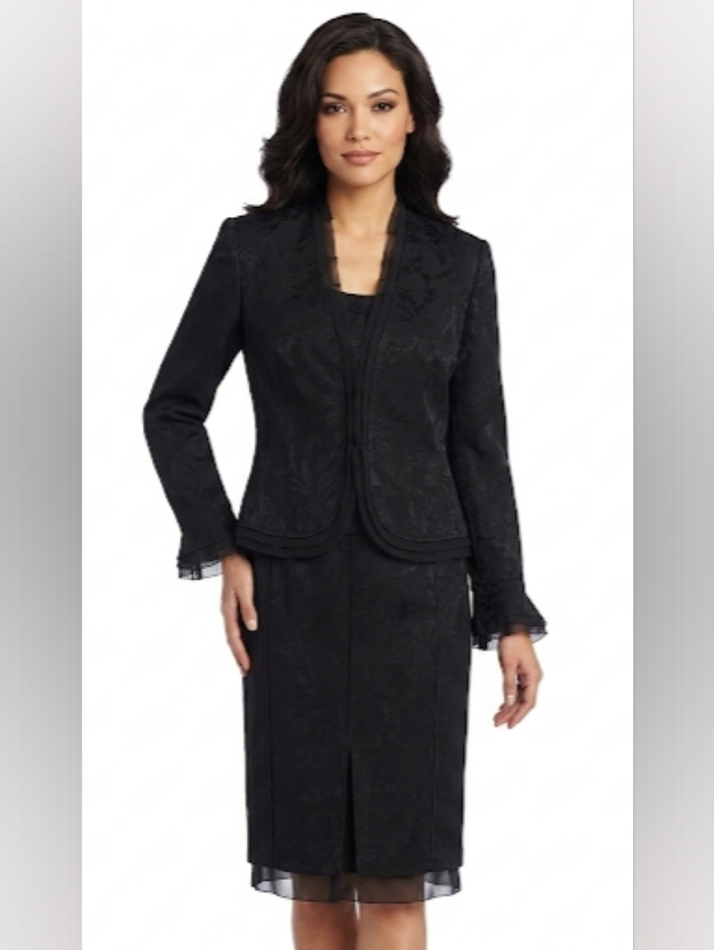 NWT Liz Claiborne Black Textured Layered-Hem Jacket & Skirt Size 10